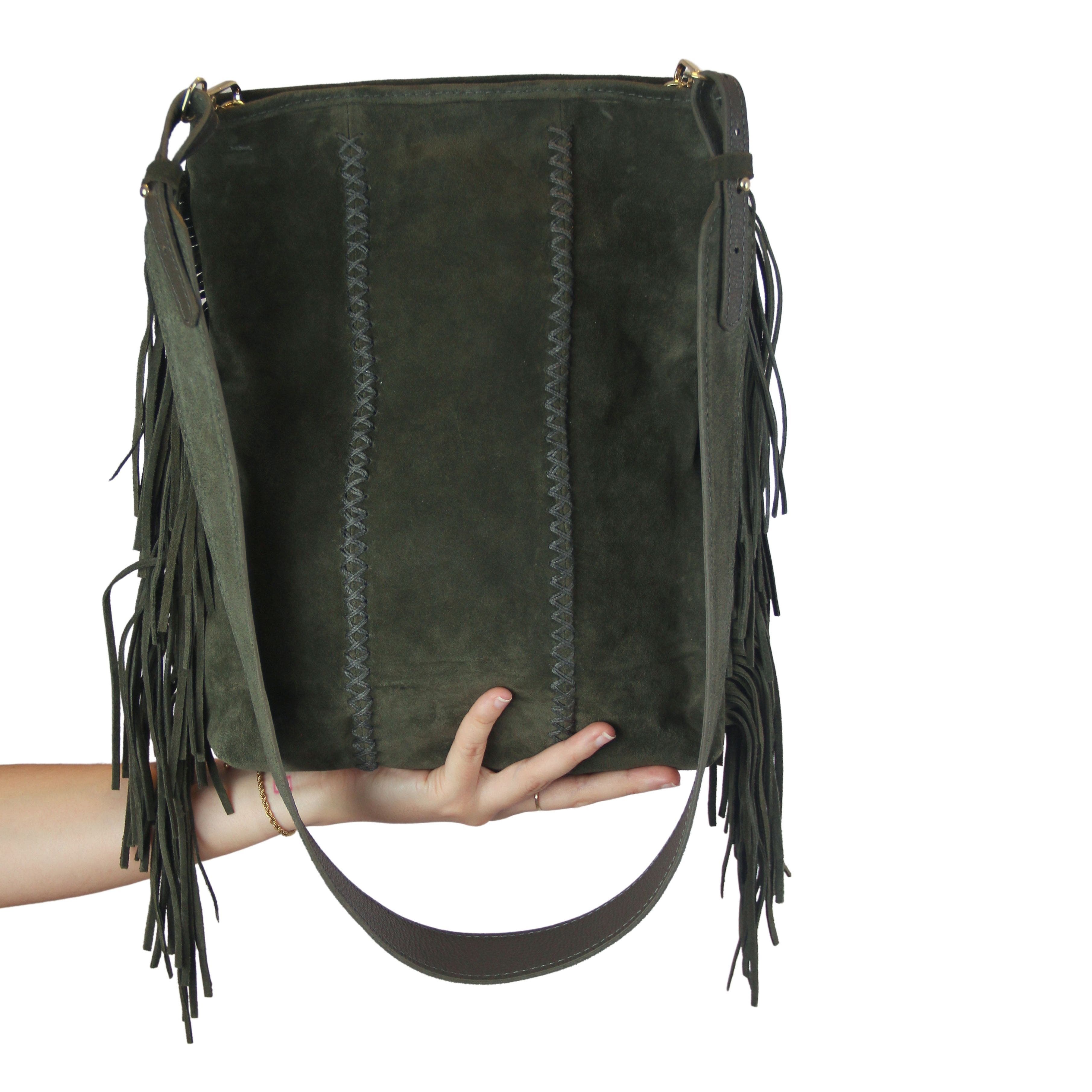 Medium Fringe Suede Crossbody Messenger, Alternate, color, Olive