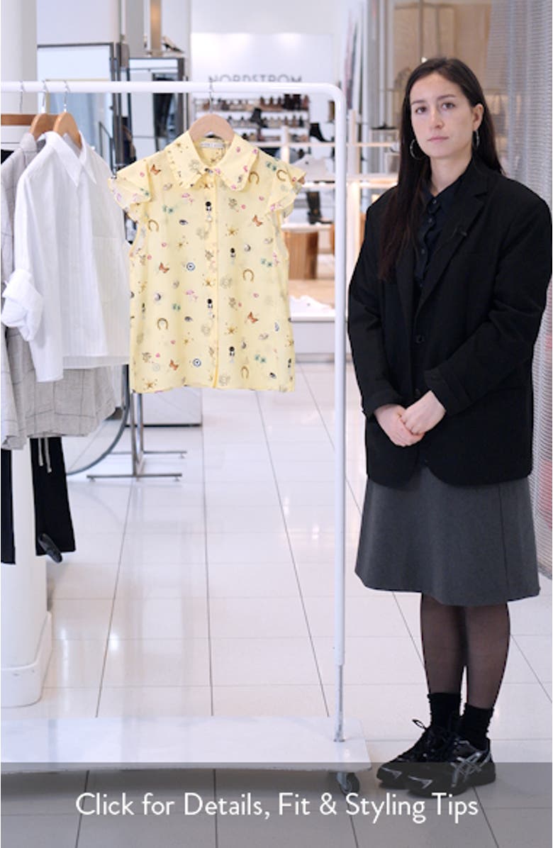 Martel Ruffle Flutter Sleeve Silk Button-Up Shirt, sales video thumbnail