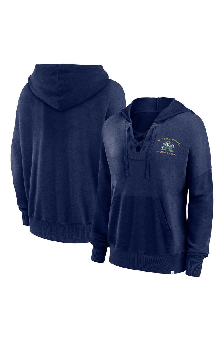 FANATICS Women's Fanatics Branded Heather Navy Notre Dame Fighting Irish Campus Lace-Up Pullover Hoodie, Main, color, 