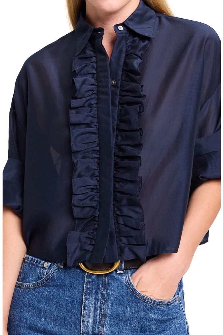 Next Ex Ruffle Crop Shirt, Alternate, color, MIDNIGHT