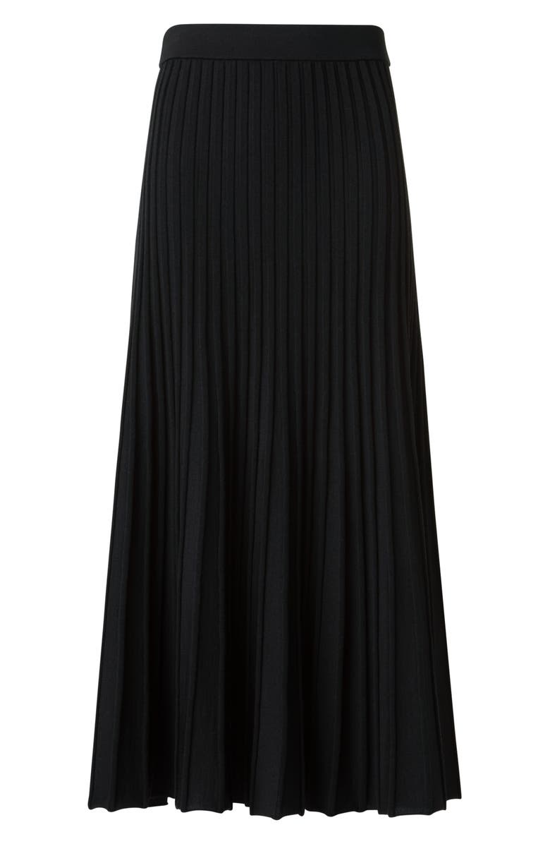 Akris punto Plissé Stretch Wool & Cashmere A-Line Midi Skirt, Alternate, color, Black