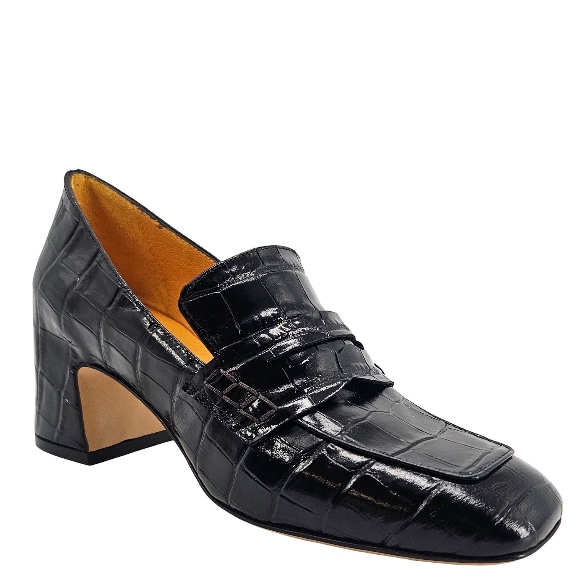 Madison Maison Heel Croc Embossed Loafer, Alternate, color, Black