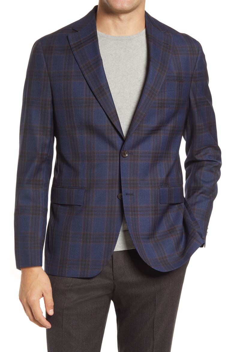 Midland Plaid Wool Sport Coat, Main, color, NAVY