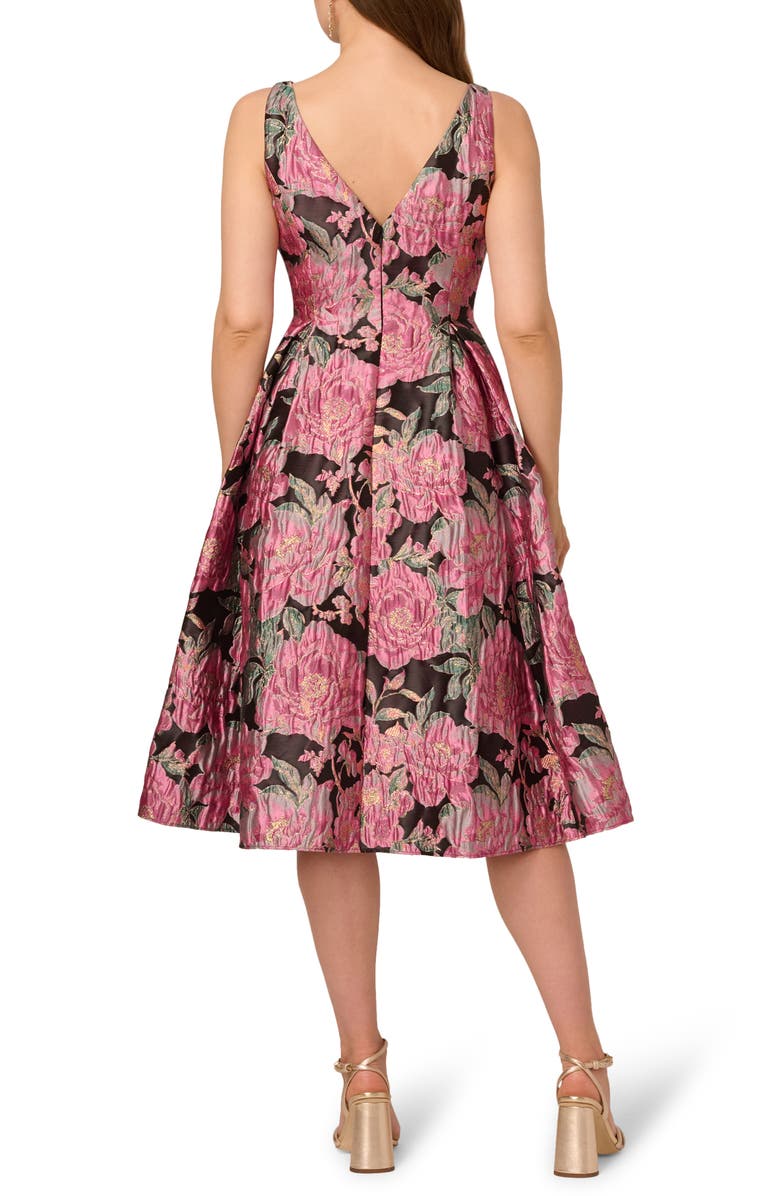 Adrianna Papell Jacquard Fit & Flare Dress, Alternate, color, Black/ Pink Multi