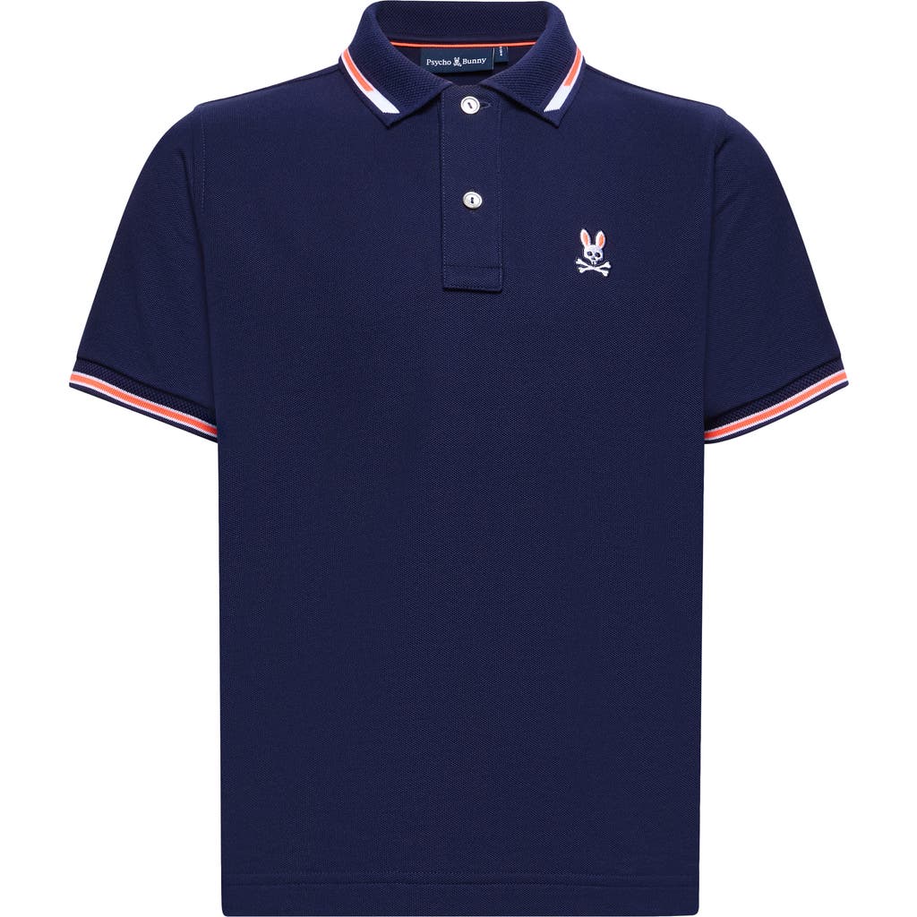 Psycho Bunny Kids' Stirling Tipped Cotton Piqué Polo In Evening Blue