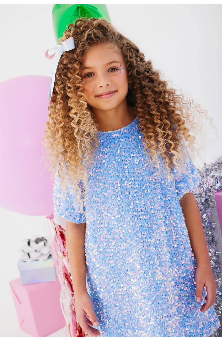 Lola + The Boys Snow Angel Shimmer Dress, Alternate, color, Blue