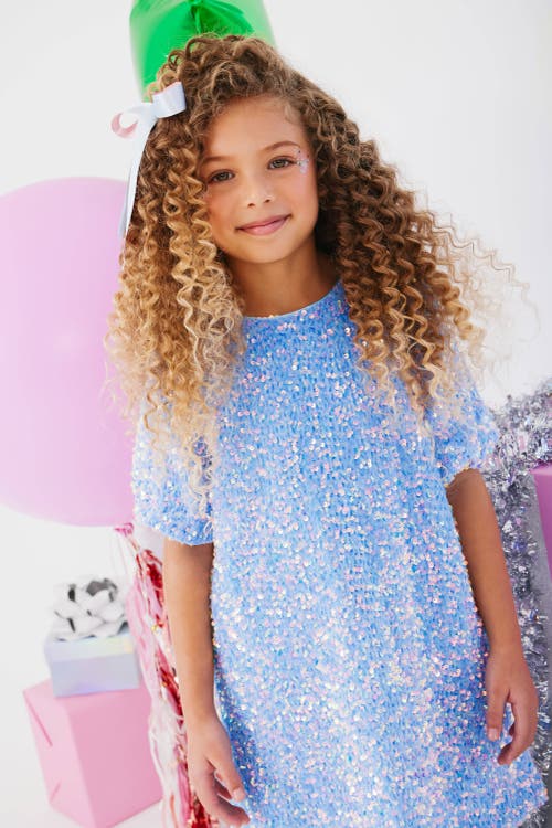 Shop Lola + The Boys Snow Angel Shimmer Dress In Blue