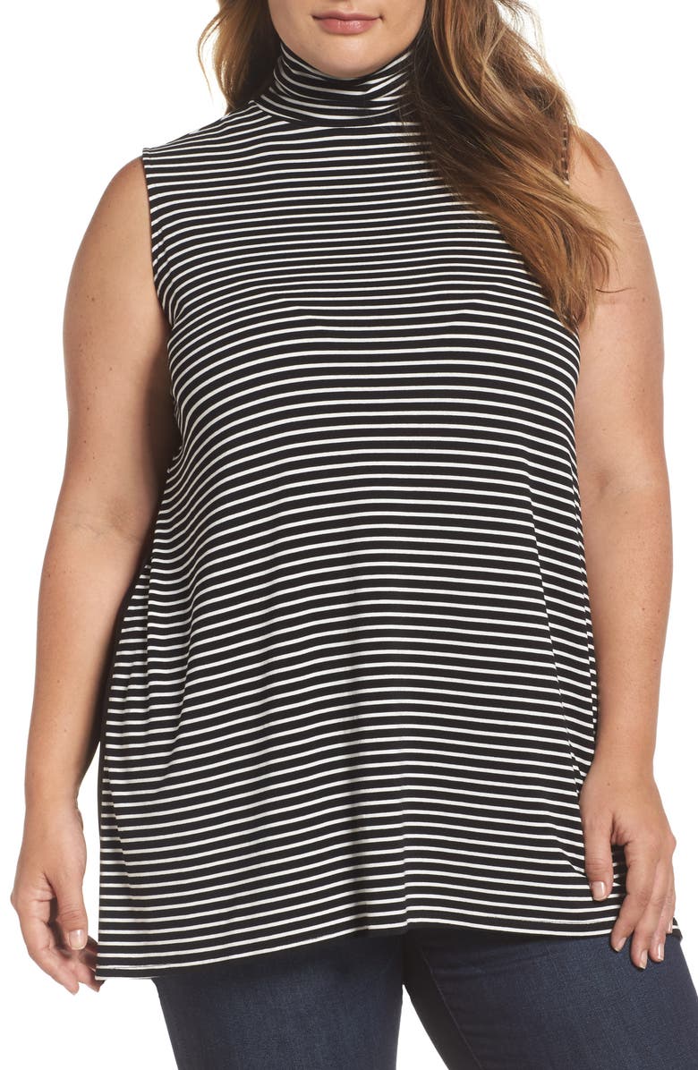 Vince Camuto Stripe Mixed Media Turtleneck, Main, color, 