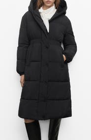 MANGO Quilted Hooded Coat with Faux Shearling Trim