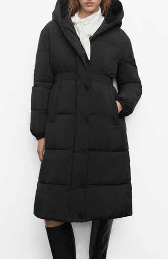 MANGO Quilted Hooded Coat with Faux Shearling Trim