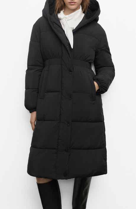 MANGO Quilted Hooded Coat with Faux Shearling Trim