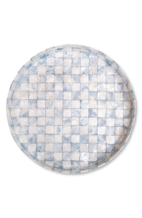 Violet Check Capiz Round Tray
