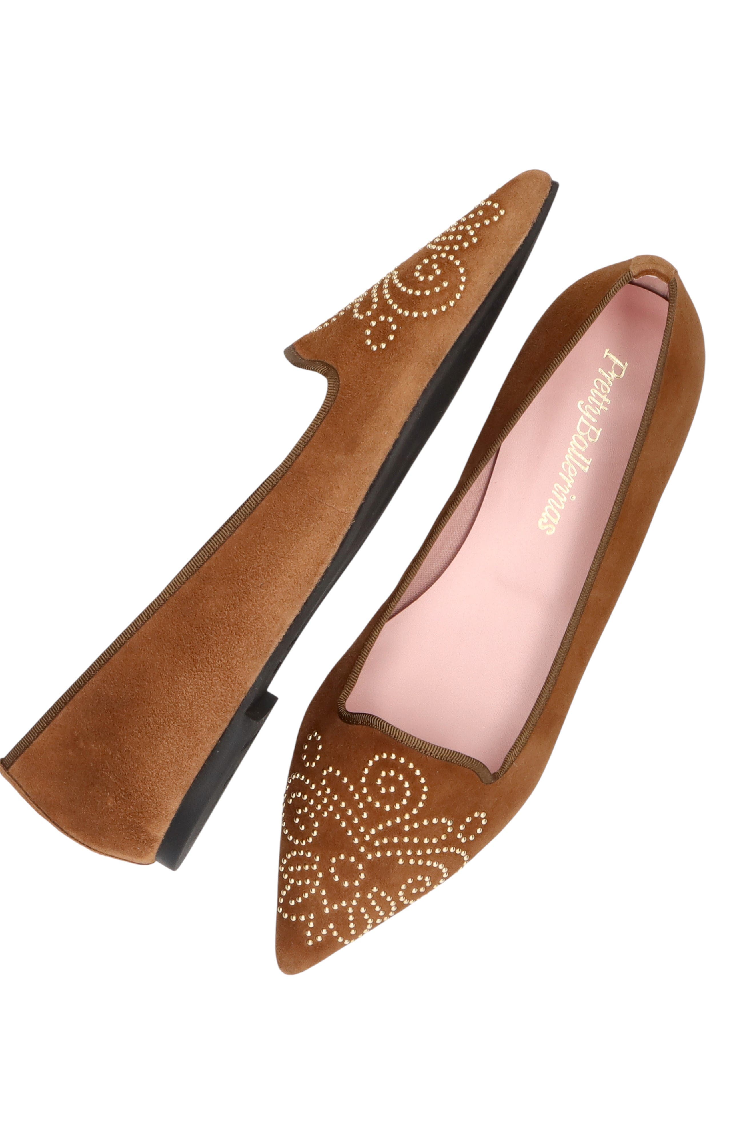 Pretty Ballerinas Pointed Toe Studded Loafer, Alternate, color, Brown