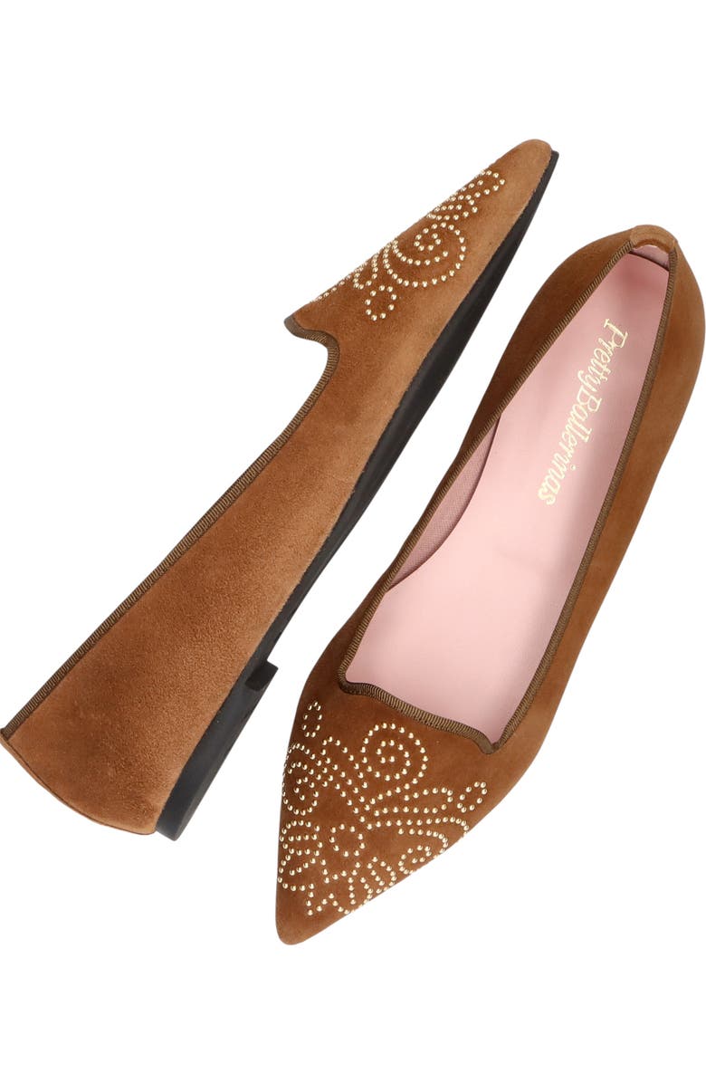 Pretty Ballerinas Pointed Toe Studded Loafer, Alternate, color, Brown