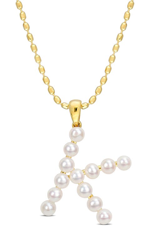 3.5-4mm Freshwater Cultured Pearl Initial Pendant Necklace