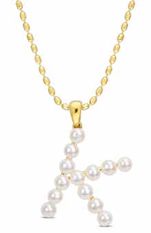 DELMAR 3.5-4mm Freshwater Cultured Pearl Initial Pendant Necklace