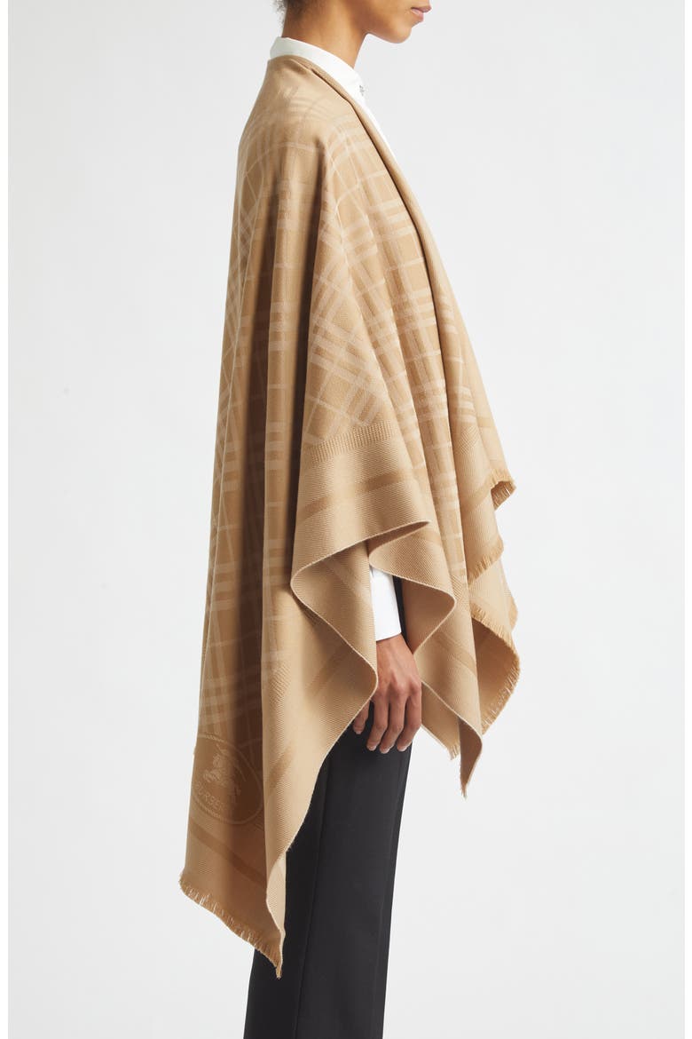 EKD & Check Jacquard Wool & Cashmere Cape, Alternate, color, FINCH BEIGE