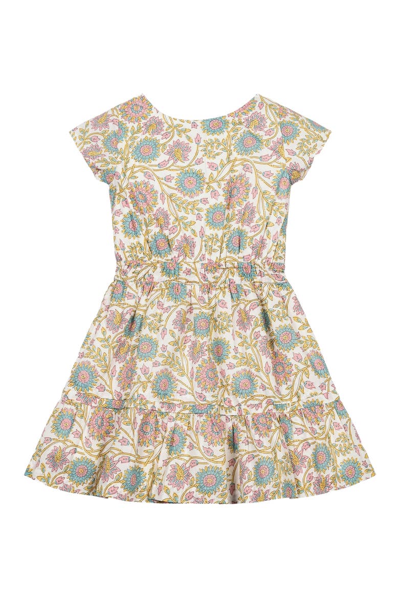 Girls' Organic Short Sleeve Split Neck Tiered Dress, Toddler, Alternate, color, Provence Woodblock Floral