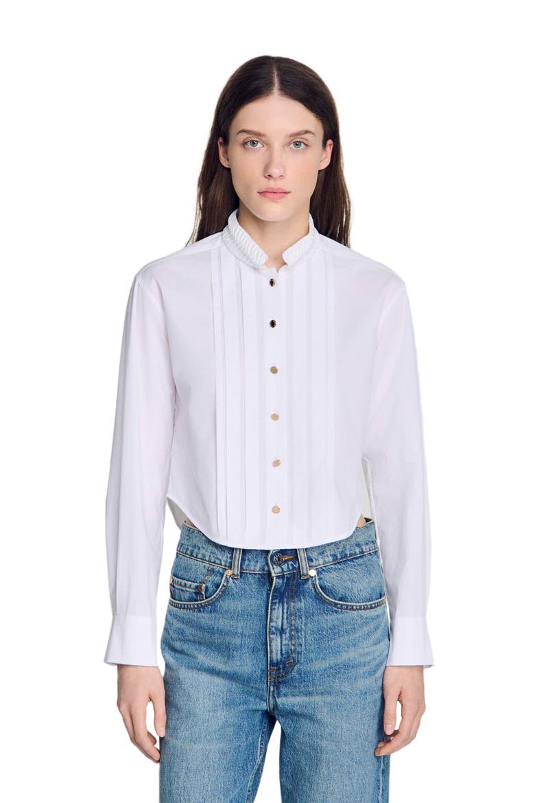 Pleated shirt with origami collar, Main, color, White