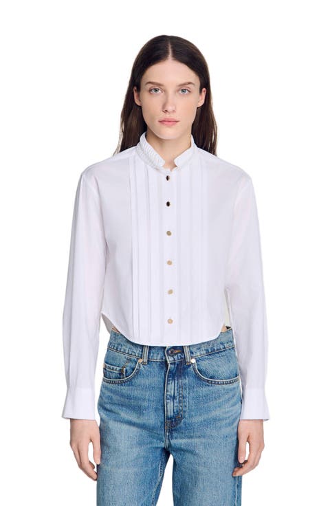 Pleated shirt with origami collar
