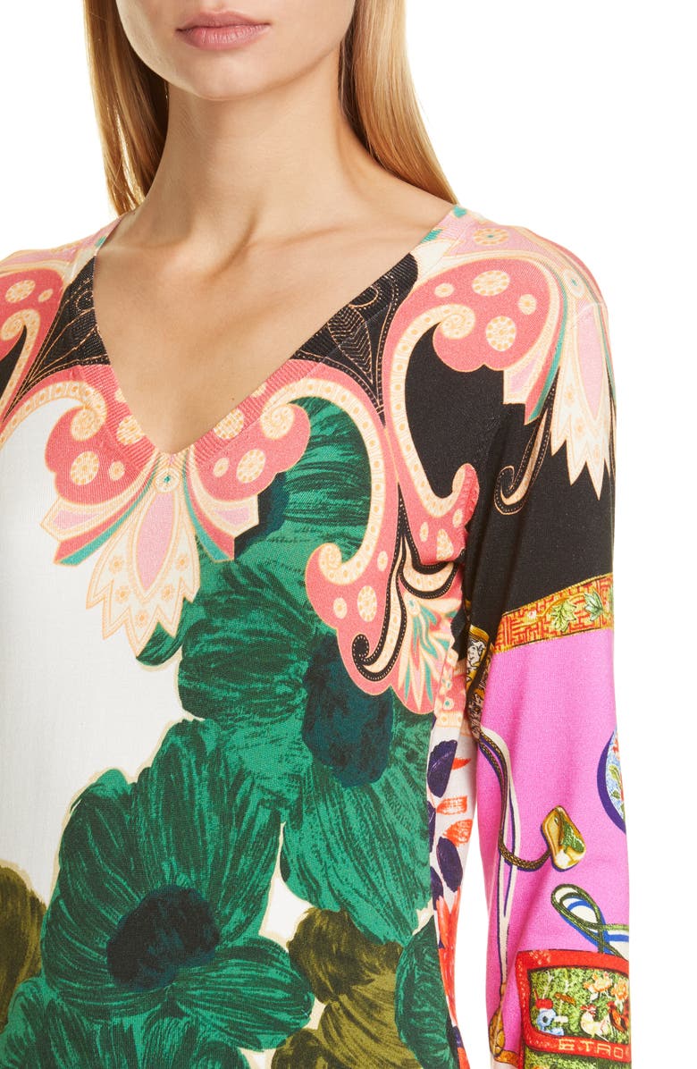 Etro Floral Print Silk Blend Sweater, Alternate, color,