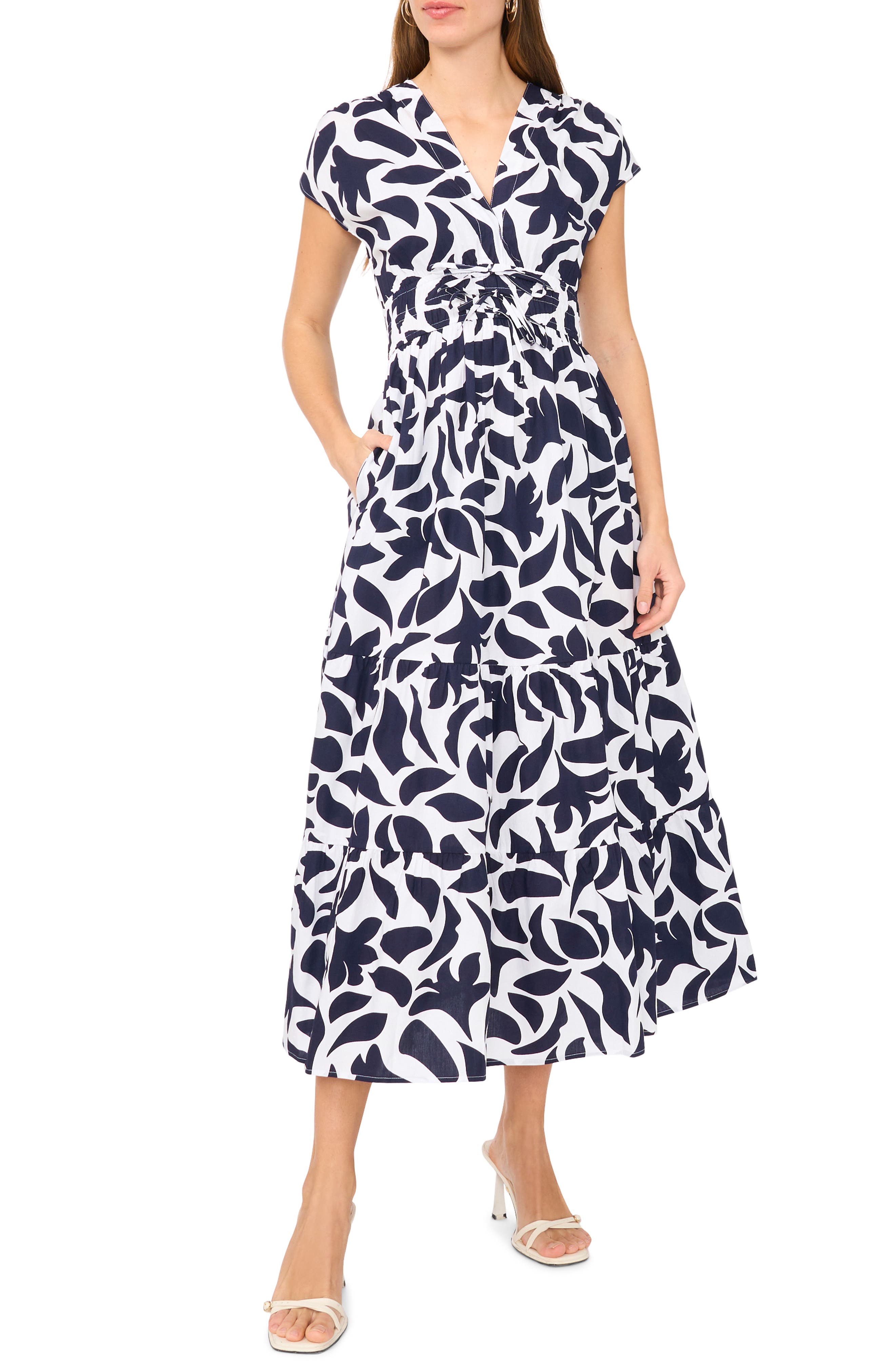 CeCe V-Neck Cotton Midi Dress