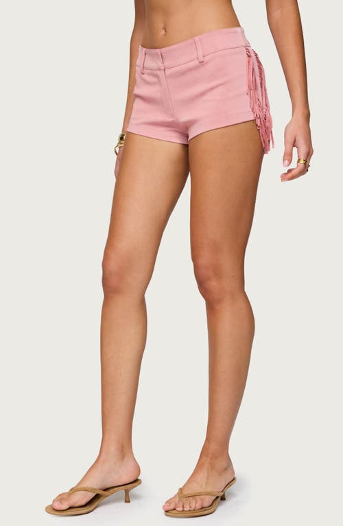 Edikted Sapir Low Rise Fringe Faux Suede Microshorts In Pink