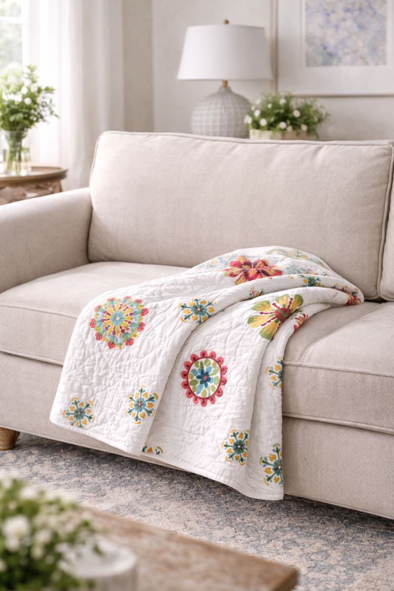 Fallon Botanical Cotton Blend Accent Throw Blanket 50" x 60", Alternate, color, Red