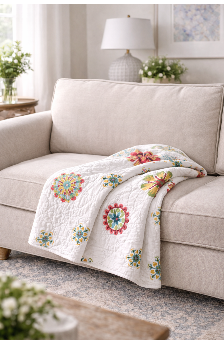 carol & frank Fallon Botanical Cotton Blend Accent Throw Blanket 50" x 60", Alternate, color, Red