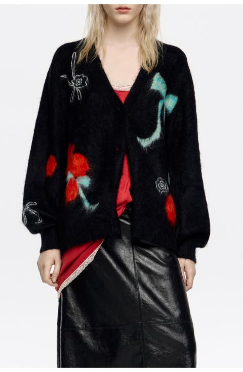 Long Cardigan With Multicolored Bows