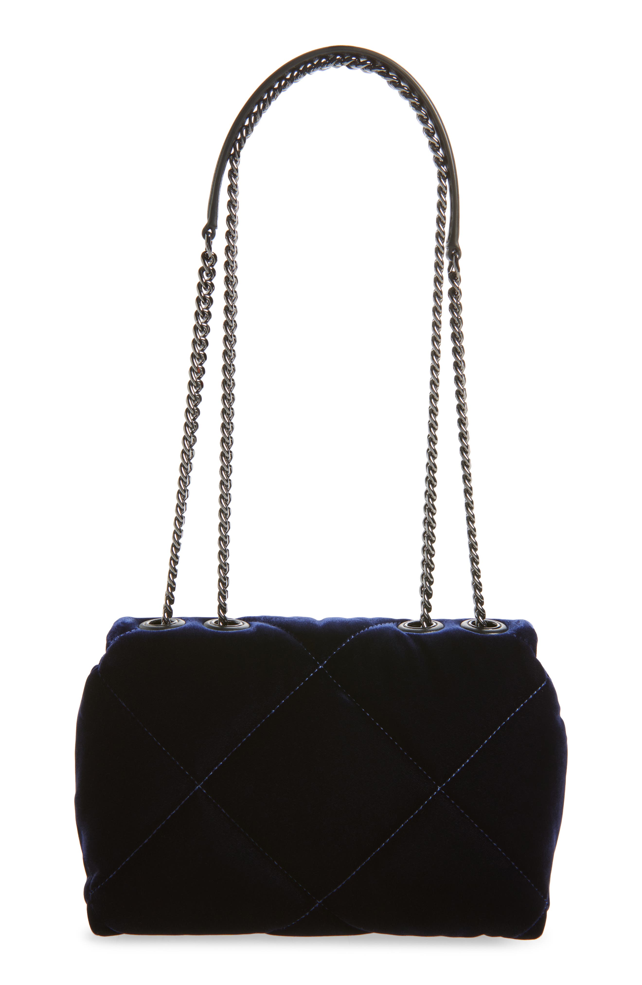 Tory Burch Kira Velvet Quilted Convertible Shoulder Bag, Alternate, color, Perfect Navy
