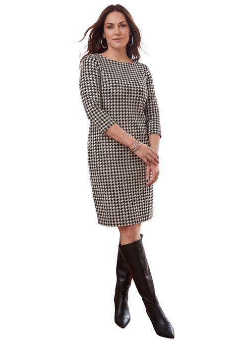Stretch Cotton Boatneck Shift Dress