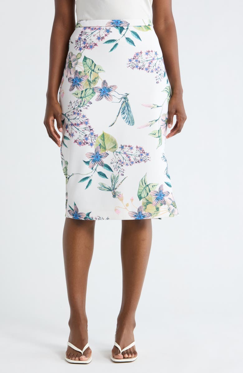 T Tahari Floral Scuba Pencil Skirt, Main, color, Ivory Botanical Print