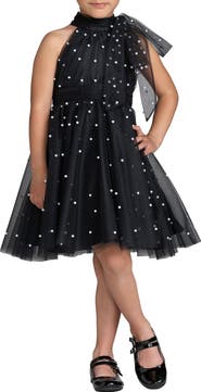 Mac Duggal Girls Pearl Embellished Tulle Fit & Flare Dress