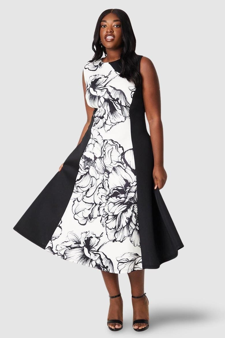 Plus Colour Block Scuba Midi Dress, Main, color, Mono