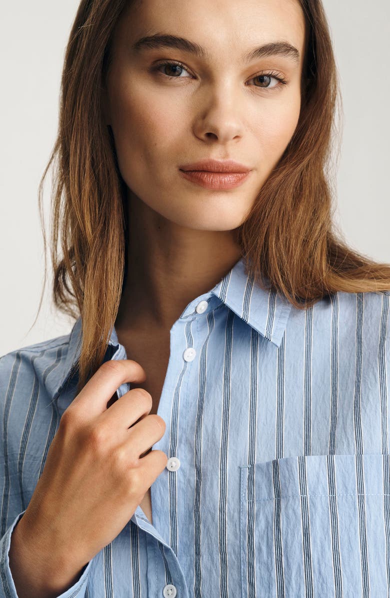 Mavi Jeans Stripe Long Sleeve Crop Cotton Blend Button-Up Shirt, Alternate, color,