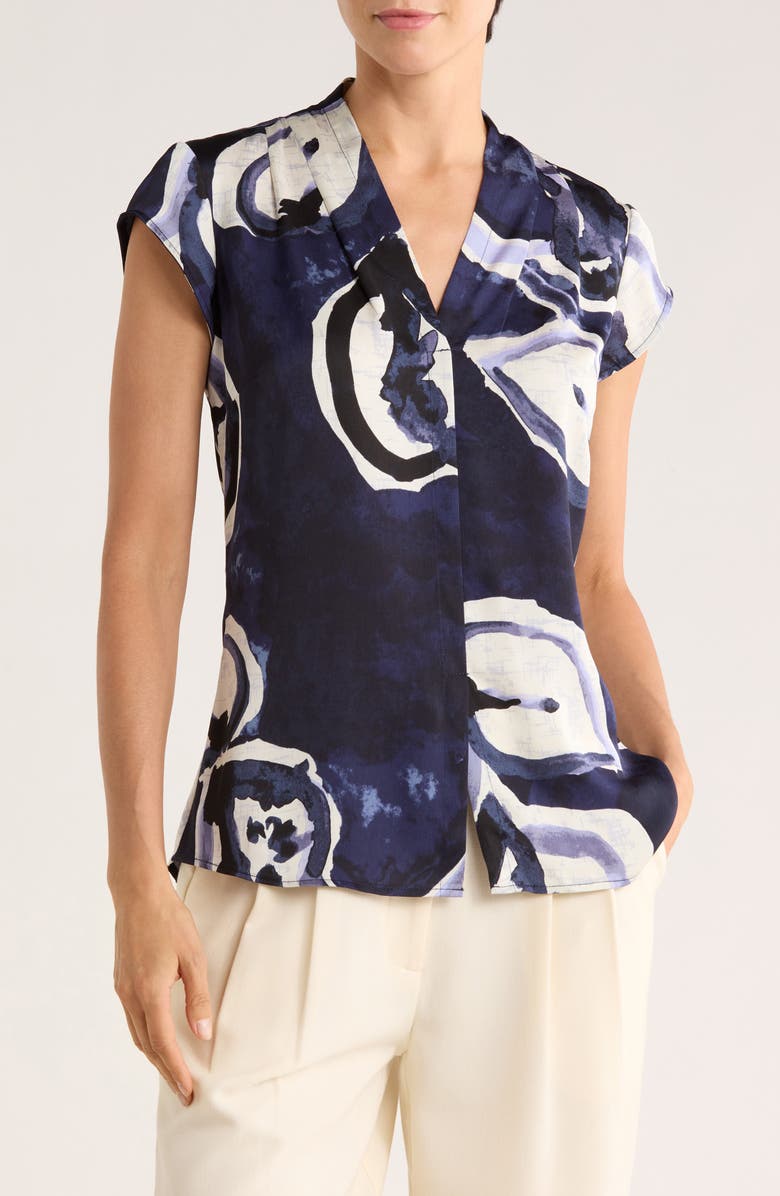 NIC+ZOE Watercolor Vines Split Neck Top, Main, color, Indigo Multi