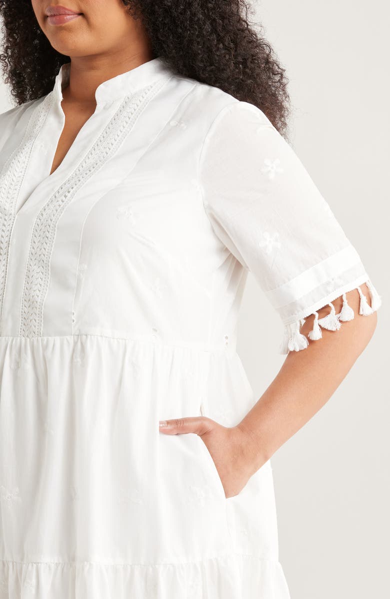 Tahari ASL Eyelet Embroidery Tiered Cotton Shift Dress, Alternate, color, Ivory