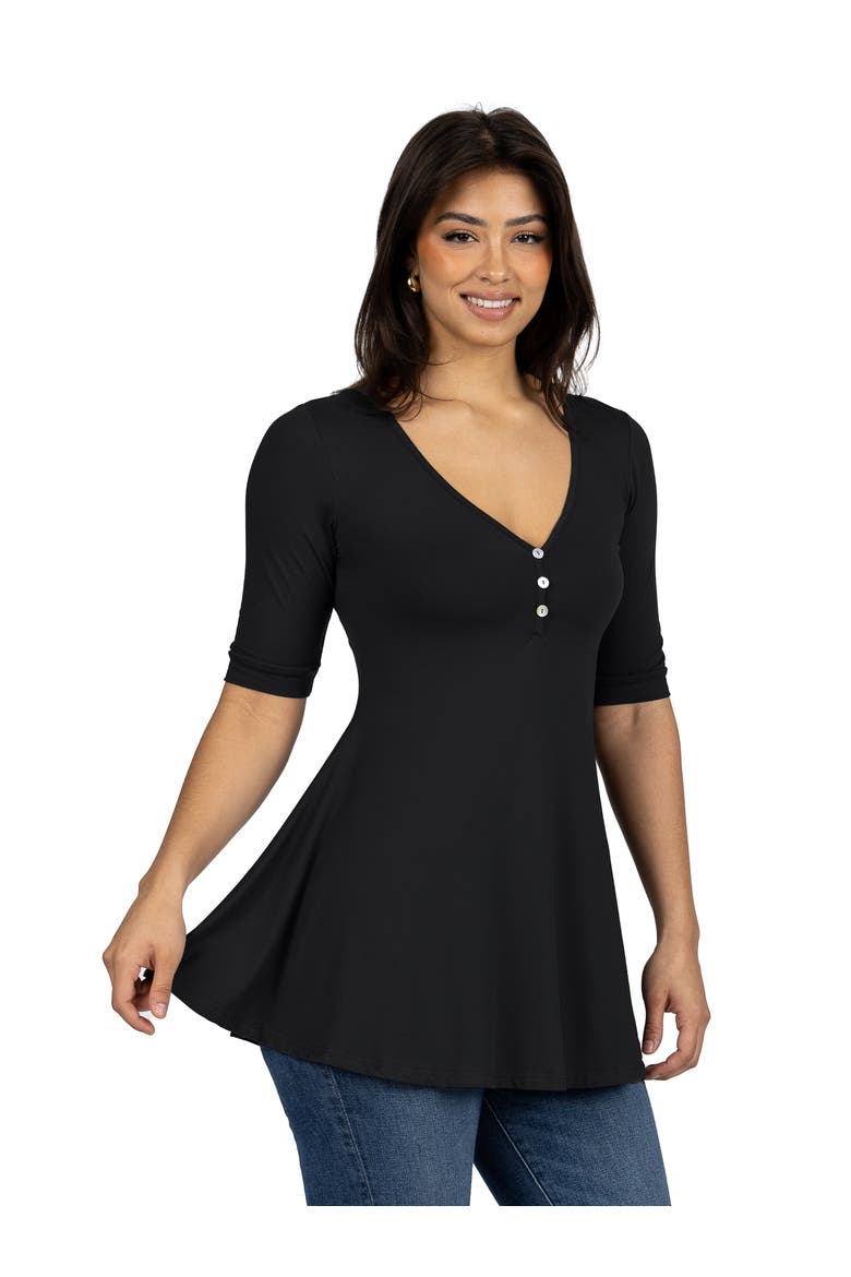 Short Sleeve Tunic Top with Button Detail, Alternate, color, Black