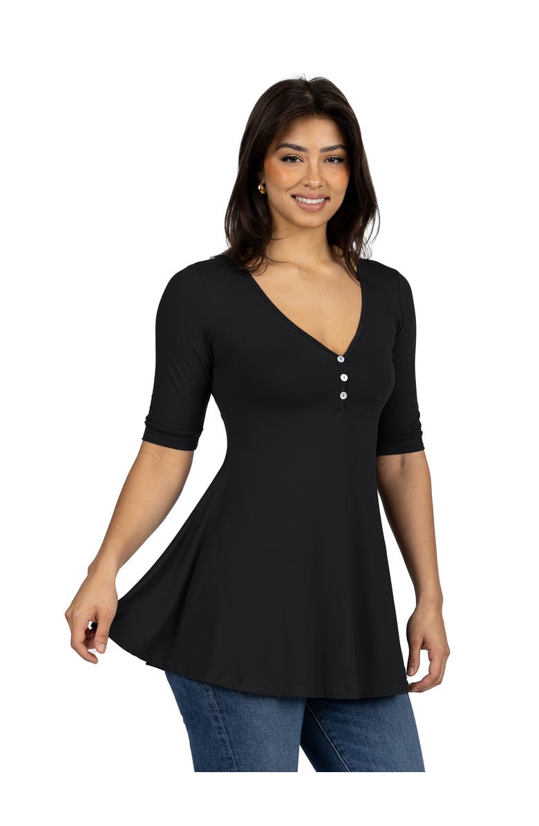 24seven Comfort Apparel Short Sleeve Tunic Top with Button Detail, Alternate, color, Black