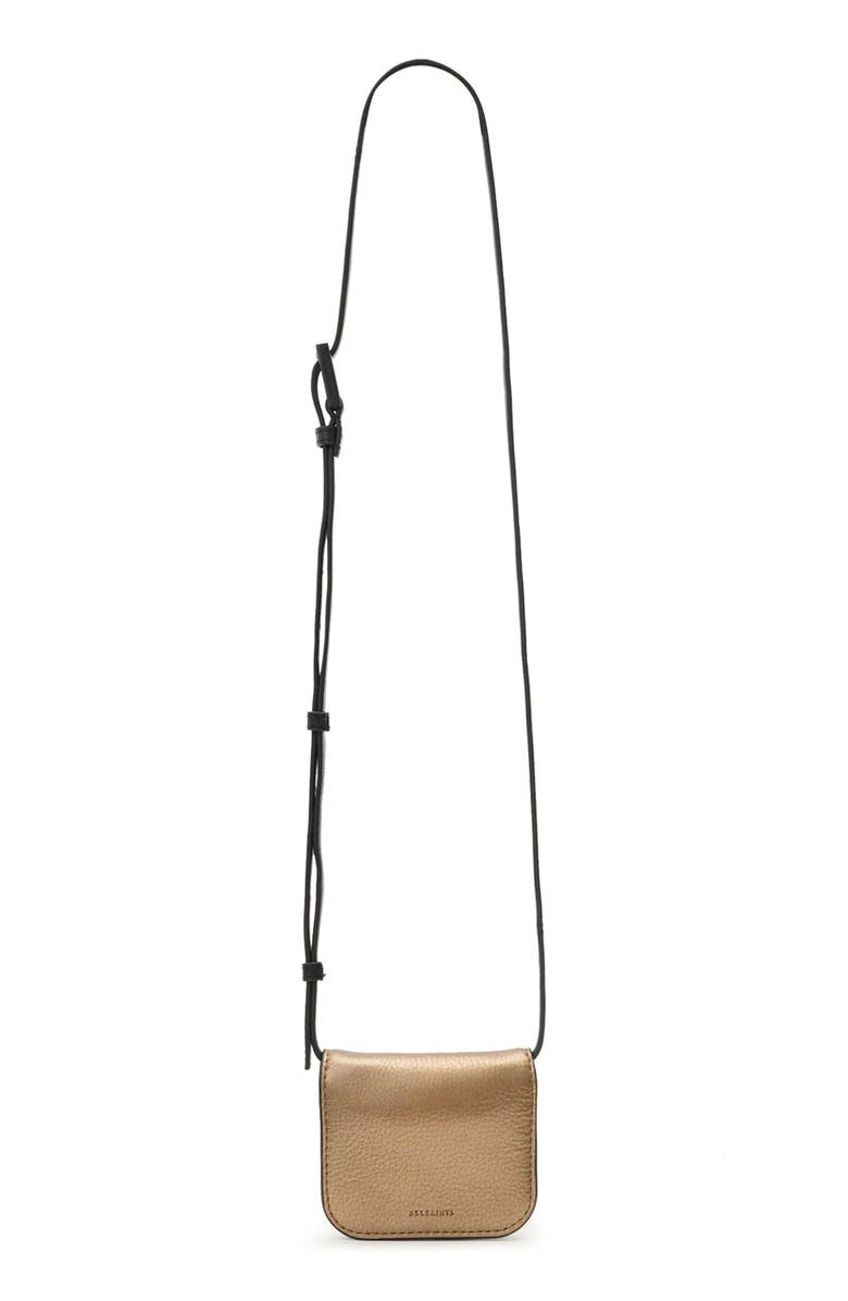 AllSaints Small Maeve Leather Crossbody Wallet, Main, color, Warm Brass