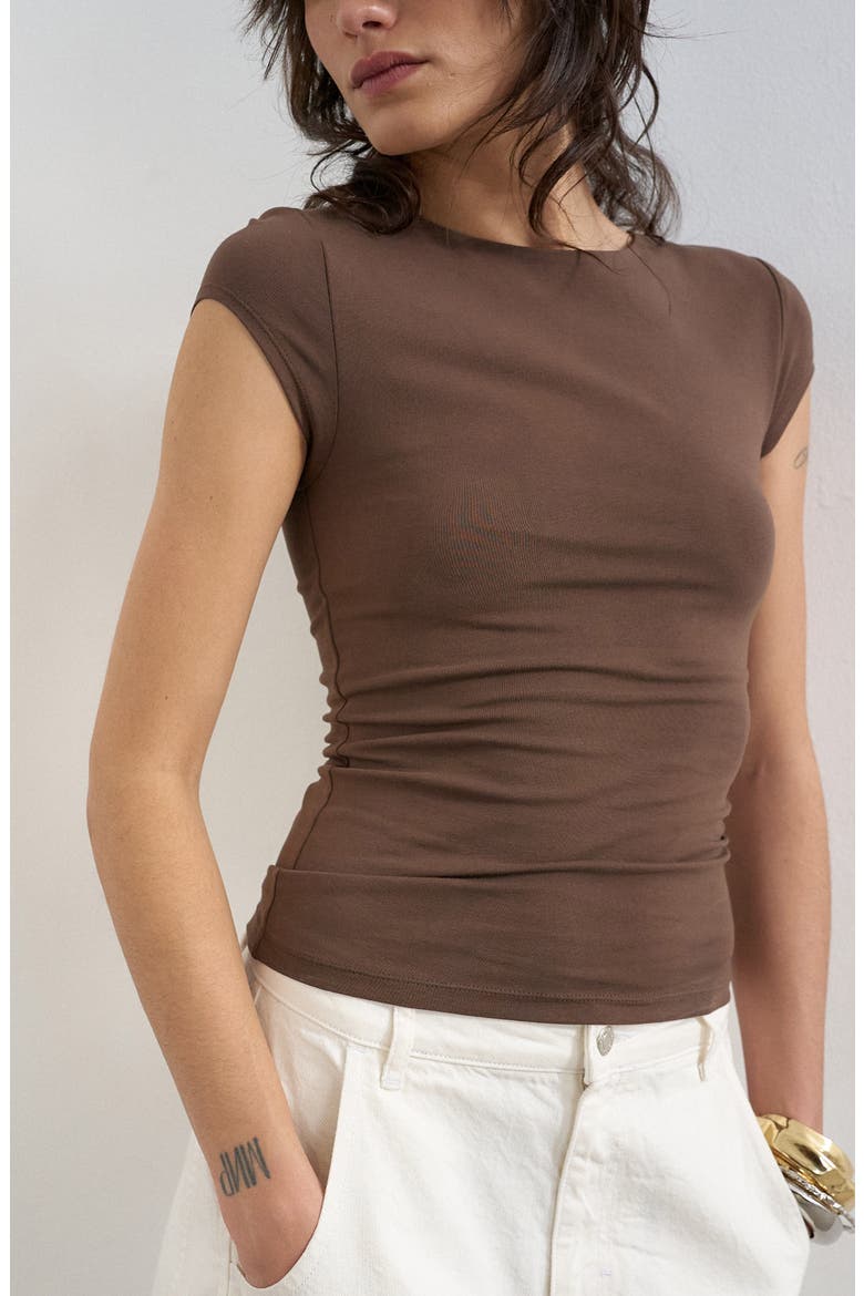 Faced Short Sleeve Top, Main, color, BROWN