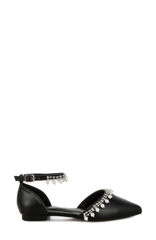 Shop Rag & Co Aouva Rhinestone & Faux Pearl Almond Toe Flat In Black