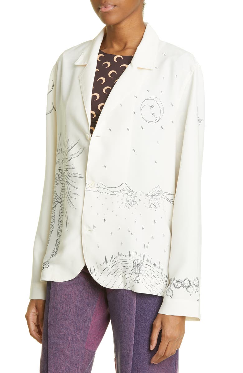Marine Serre Unisex Lunar Reading Print Satin Blouse, Alternate, color, 