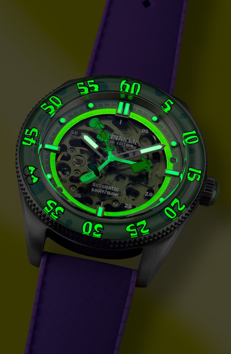 SPINNAKER x SpongeBob SquarePants Croft Midsize Automatic Rubber Strap Watch, 40mm, Alternate, color, Green