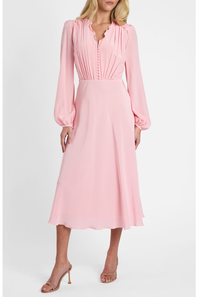Amal Long Sleeve Midi Dress in Silk Crepe De Chine, Main, color, Candy Pink