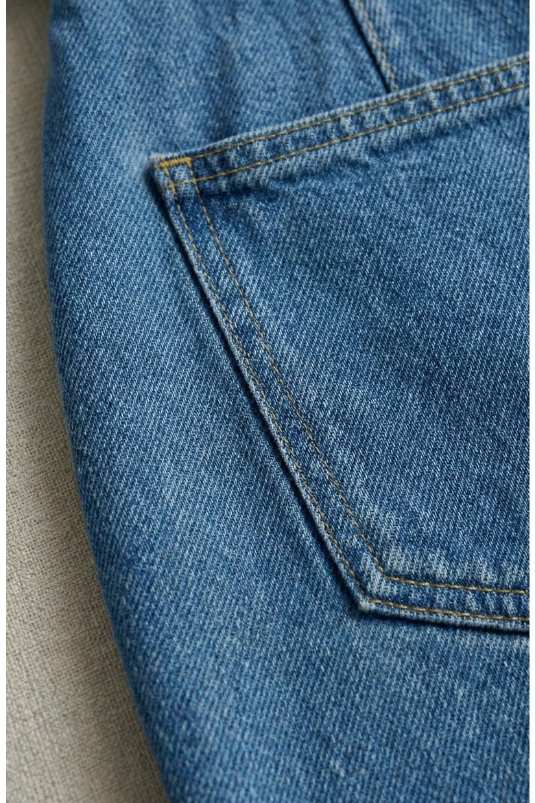 Denim Front Zip Pocket Romper, Alternate, color, Medium Wash Blue