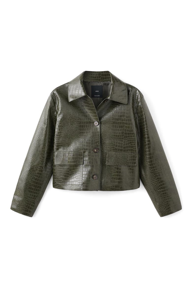 Nilo Croc Embossed Faux Leather Jacket, Alternate, color, KHAKI GREEN