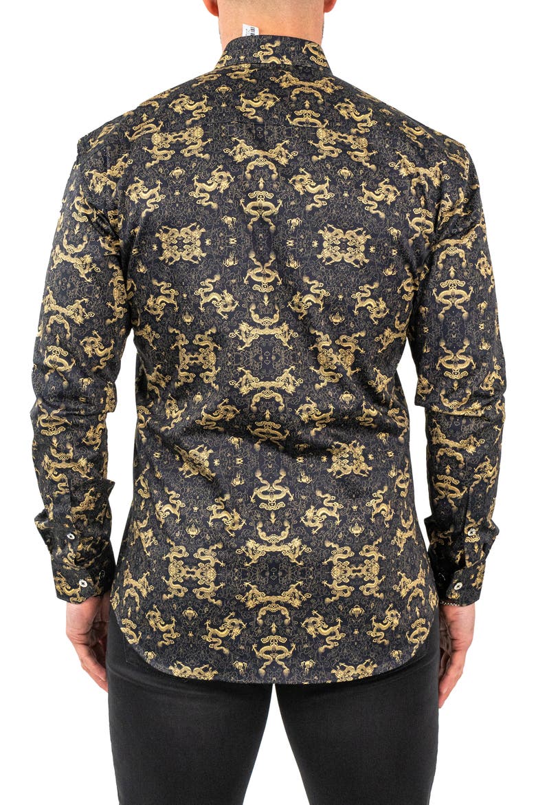 Fibonacci Goldendragon Black Contemporary Fit Button-Up Shirt, Alternate, color, BLACK