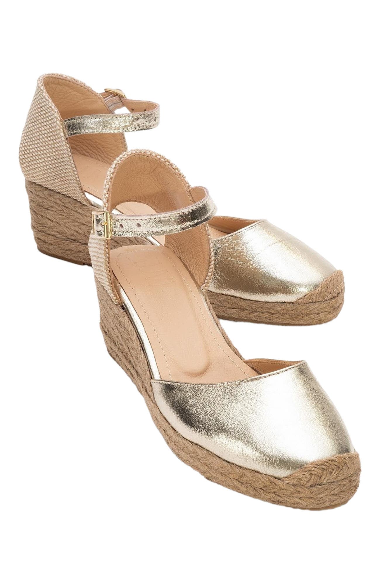 Forever & Always Shoes Aldea Leather Platform Espadrille, Alternate, color, Gold Leather